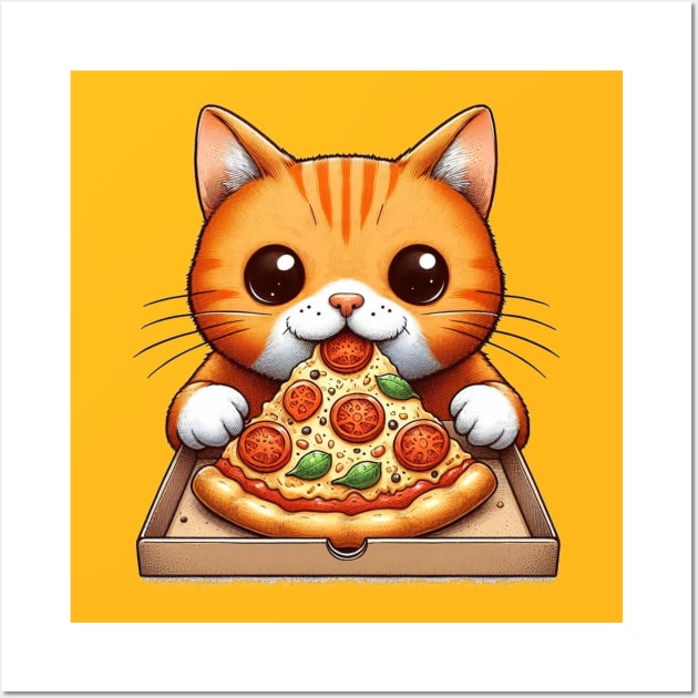 Cat Eating Pizza Wall Art by PetitMuseau